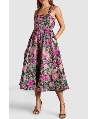 Women's Corset Jacquard Midi Dress