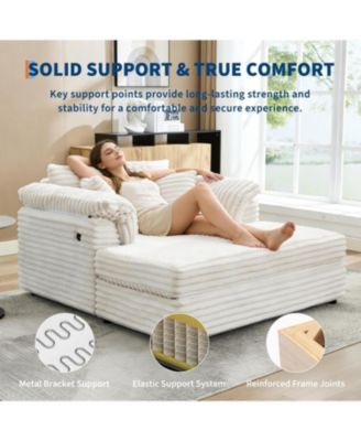 Oversized Chaise Lounge Chair Indoor Upholstered Sofa Bed with Throw Pillows and Armrests Comfy Corduroy Sleeper Couch