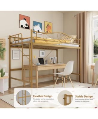 Loft Bed Twin Size, 400 Lbs Heavy Duty Metal Twin Loft Bed with Ladder & Safety Guardrail, Space-Saving, Noise Free, No Box Spring Needed