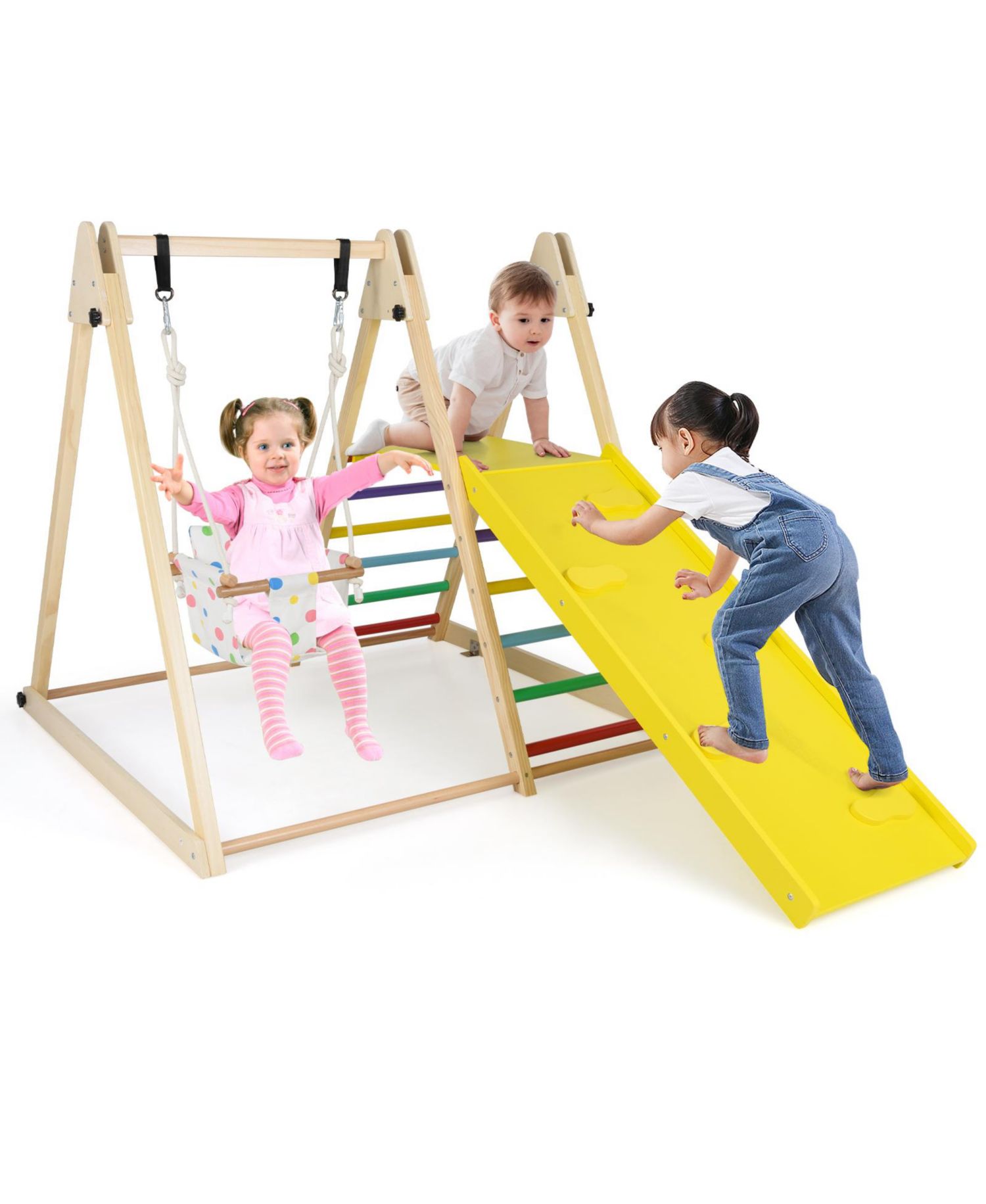4-in-1 Indoor Jungle Gym Montessori-Inspired Swing, Ladder, Platform and Ramp, 4-Piece Set
