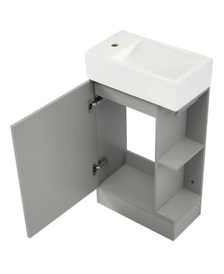 Bathroom Vanity with Sink, MDF Storage Cabinet, Two-Tier Shelf & Left or Right Orientation for Small Bathrooms