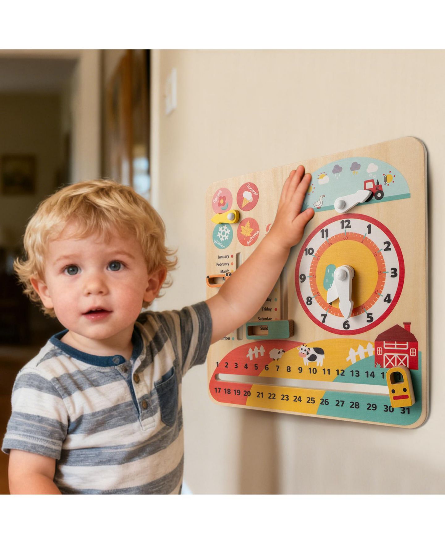 Детская игрушка Mecale Montessori Wooden Seasons Learning Clock, Ages 3+, цвет: Коричневый — фото 2