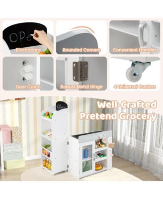 Kids Grocery Store Playset, Convertible Wooden Play Store with Shopping Cart for Pretend Play