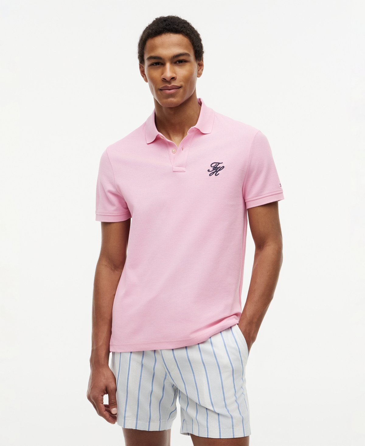Tommy Hilfiger Men's Short-Sleeve Script Logo Polo Shirt - Classic Pink