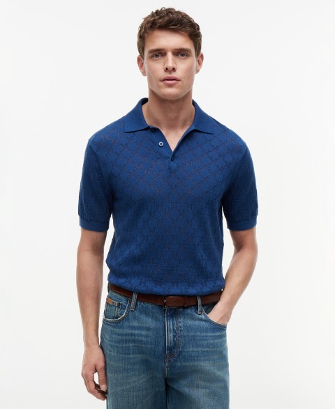 Мужские свитеры Tommy Hilfiger Men's Regular-Fit Open Knit Pattern Short-Sleeve Sweater Polo