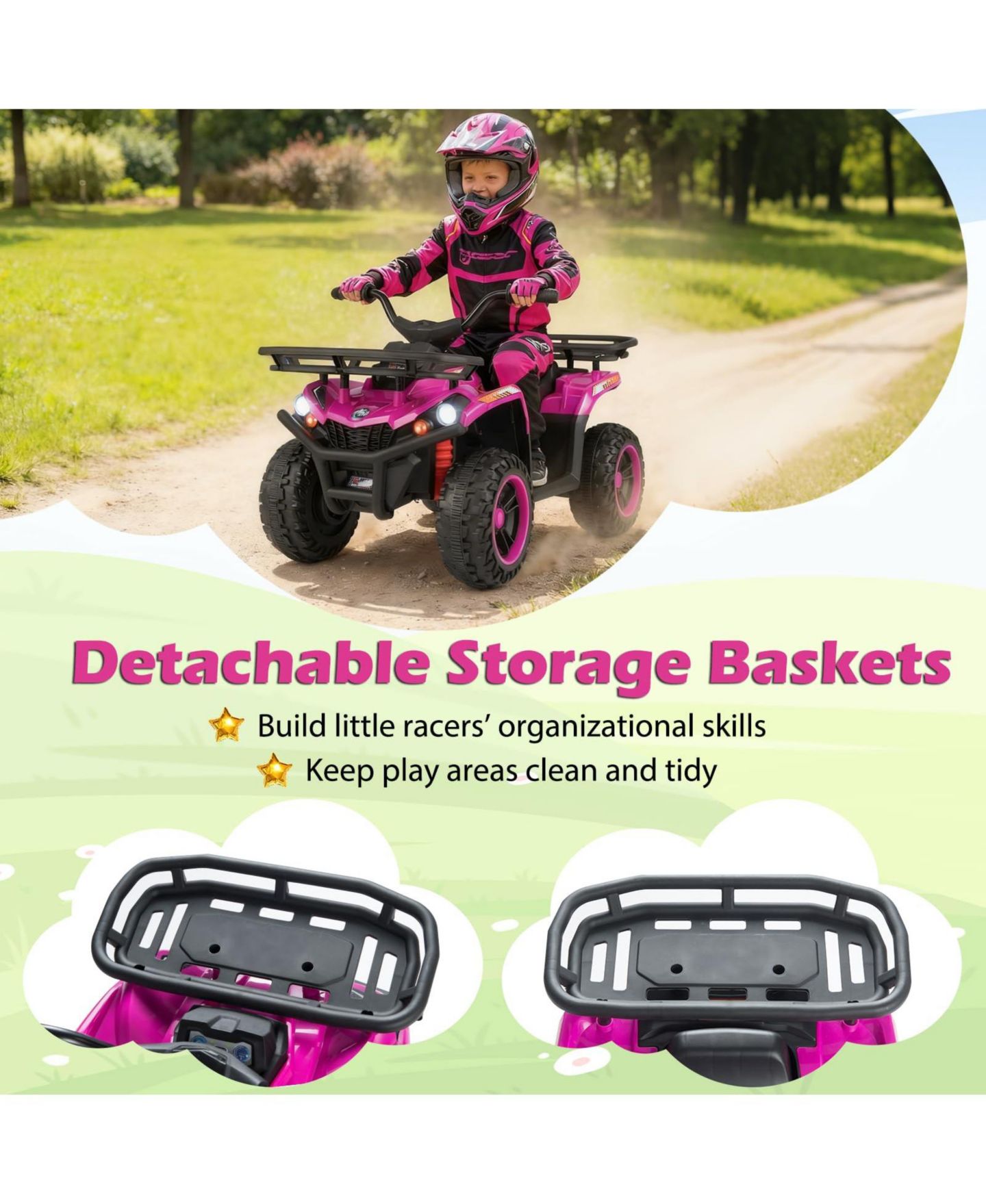 Детская игрушка Mecale 24V Electric Ride On Quad with LED Headlights, цвет: Розовый — фото 5
