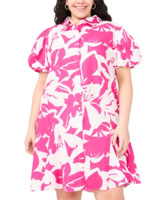 Plus Size Printed Collared Neck Dress