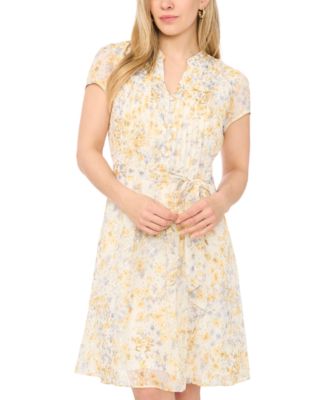 Petite Printed Fit & Flare Split Crewneck Dress