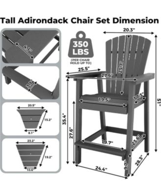 Outdoor Tall Adirondack Barstools with Connecting Tray, HDPE Patio High Back Chairs
