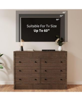 6 Drawer Dresser for Bedroom, Wooden Fluted Chest of Drawers, Modern Oak Storage Organizer for Living Room, Hallway, Entryway