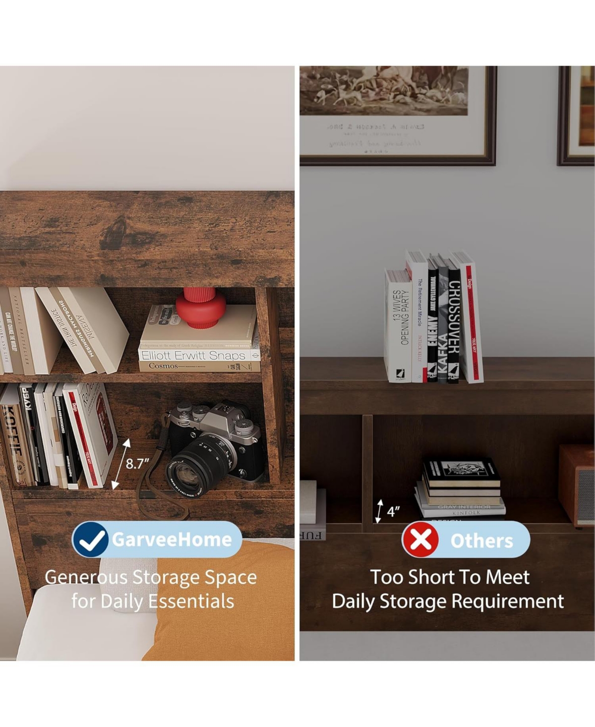 gaomon Bed Frame with High Storage Bookcase Headboard, Wood 4 Drawers, Built Charging Station