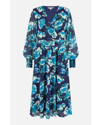 Women's Floral V-Neck Long Sleeves Wrap Dress