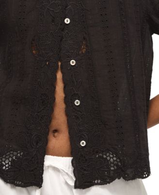 Women's Lace Short-Sleeve Boyfriend Button-Down Shirt