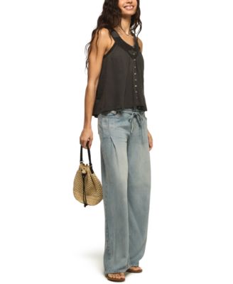 Women's Lace Yoke V-Neck Top