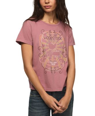 Women's Classic Fit Woodstock Peace Love Music Crew Neck T-Shirt