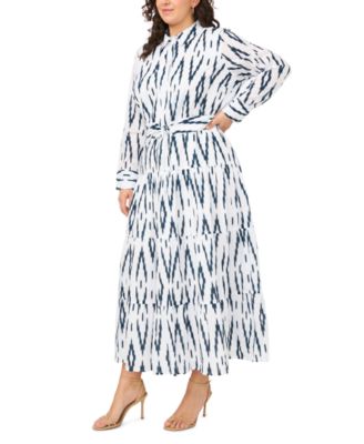Plus Size Tie-Waist Collared Neck Maxi Dress