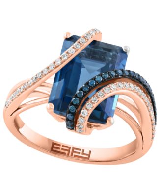 London Blue Topaz (5-7/8 ct. t.w.), White Diamond (0.01 ct. t.w.) and Blue Diamond (1/10 ct. t.w.) Ring in 14k Rose Gold