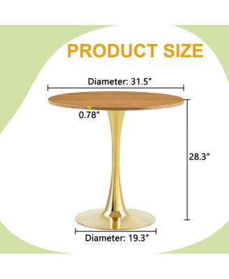 31.5" Faux-Wood Thickened-Top Metal-Pedestal Round Dining Table