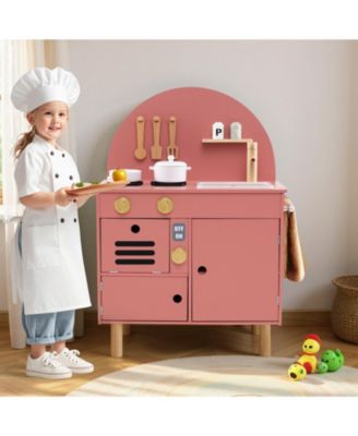 Play Kitchen for Kids, Wooden Kitchen Playset with Stove, Faucet, Sink, Microwave & Oven