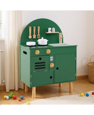 Play Kitchen for Kids, Wooden Kitchen Playset with Stove, Faucet, Sink, Microwave & Oven