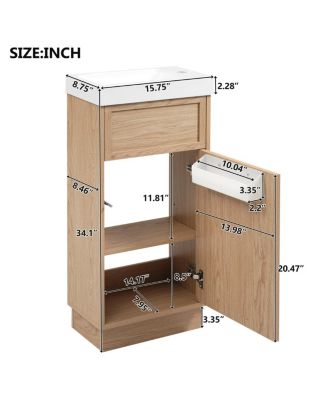 15.75" Bathroom Vanity with Resin Sink, MDF Cabinet, Adjustable Shelf and Push to Open Reversible Door