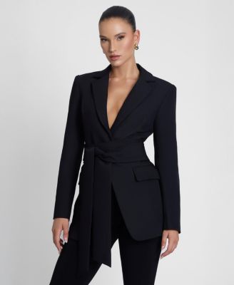 Women's Classic Column Tailored Belted Blazer