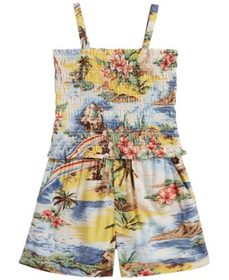 Girls' 2T-6X Tropical-Print Smocked Boxy Top & Short, 2-Piece Set