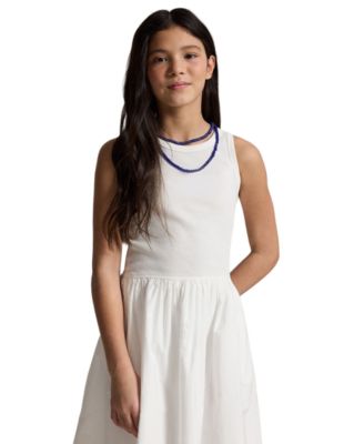 Girls' 7-16 Eyelet-Skirt Ribbed Cotton Maxi Dress