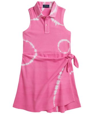 Girls' 7-16 Tie-Dye Faux-Wrap Mesh Polo Dress