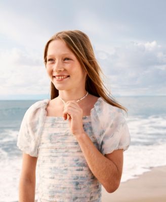 Girls' Emerson Organza Puff-Sleeve Square Neck Top