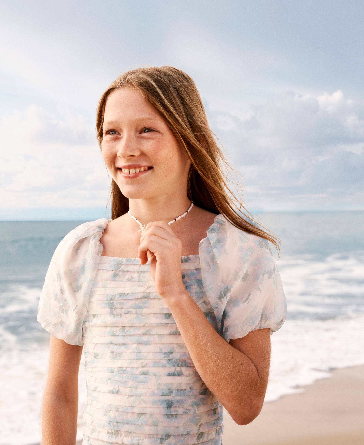 Girls' Emerson Organza Puff-Sleeve Square Neck Top
