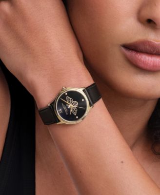 Women's OB Classic Bee Black Leather Strap Watch, 29.8mm