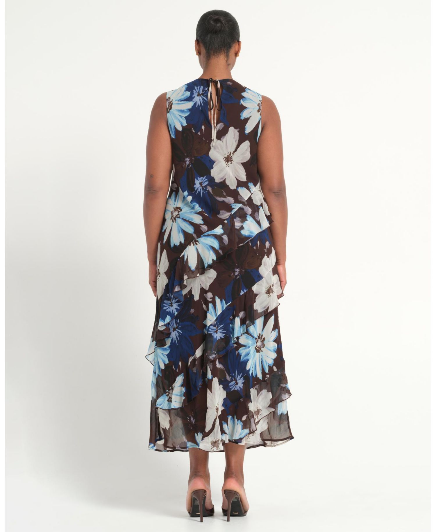 Plus Size Aveline Floral Ruffle Sleeveless Midi Dress
