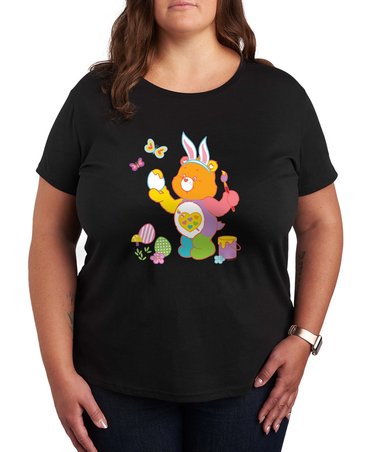 Hybrid Apparel Plus Size Care Bears Painting Easter Eggs Short-Sleeve Graphic T-Shirt - Black