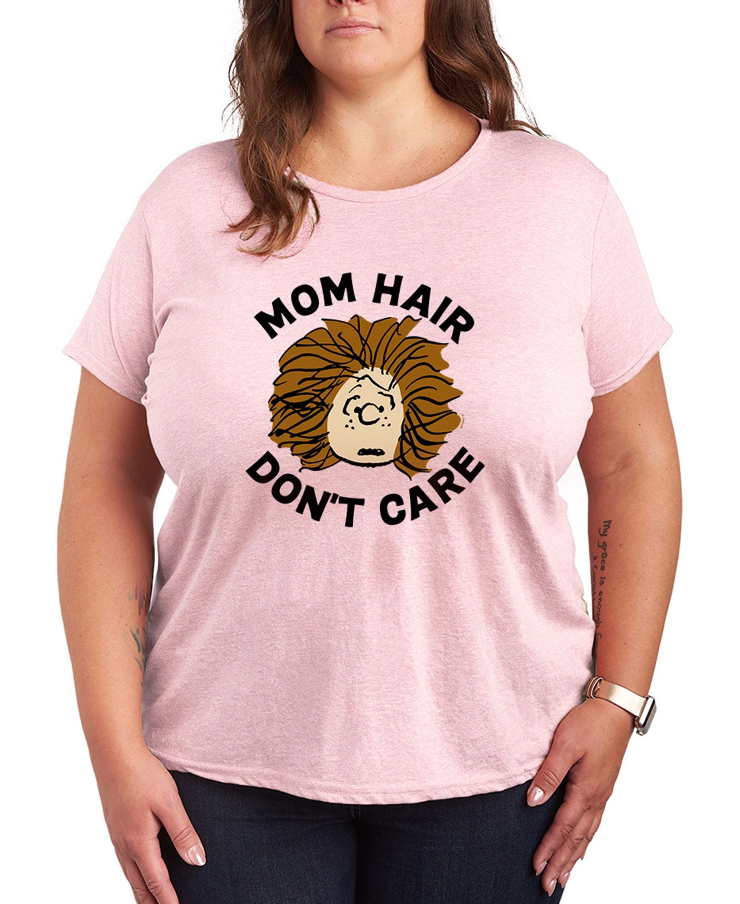 Plus Size Peanuts Mom Hair Don't Care Short-Sleeve Graphic T-Shirt