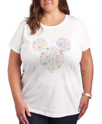 Plus Size Disney Mickey Mouse Floral Ears Vintage Faded Short-Sleeve Graphic T-Shirt