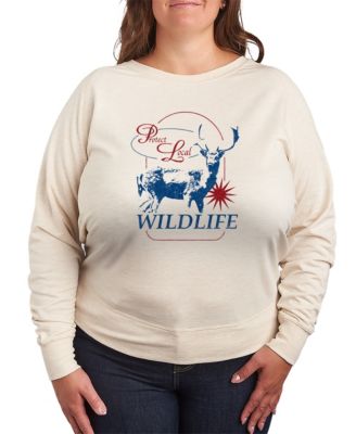 Plus Size Instant Message Protect Local Wildlife French Terry Pullover T-shirt