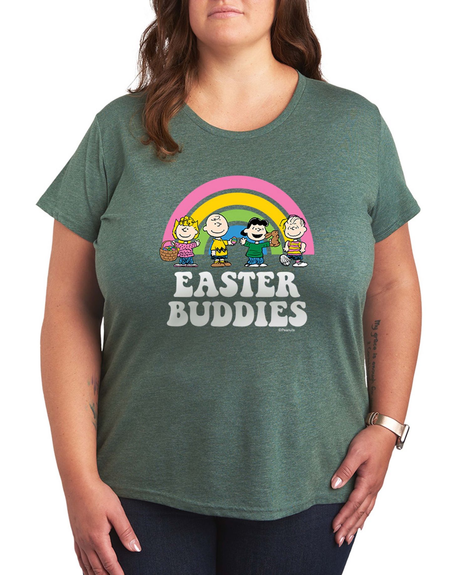 Plus Size Peanuts Easter Buddies Graphic Crew Neck T-Shirt