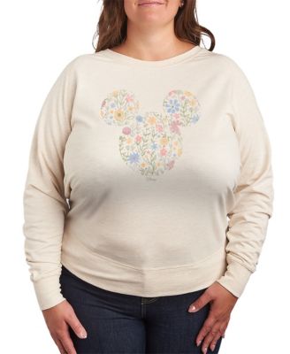 Plus Size Disney Mickey Mouse Floral Ears Vintage Faded French Terry Long-Sleeve T-Shirt