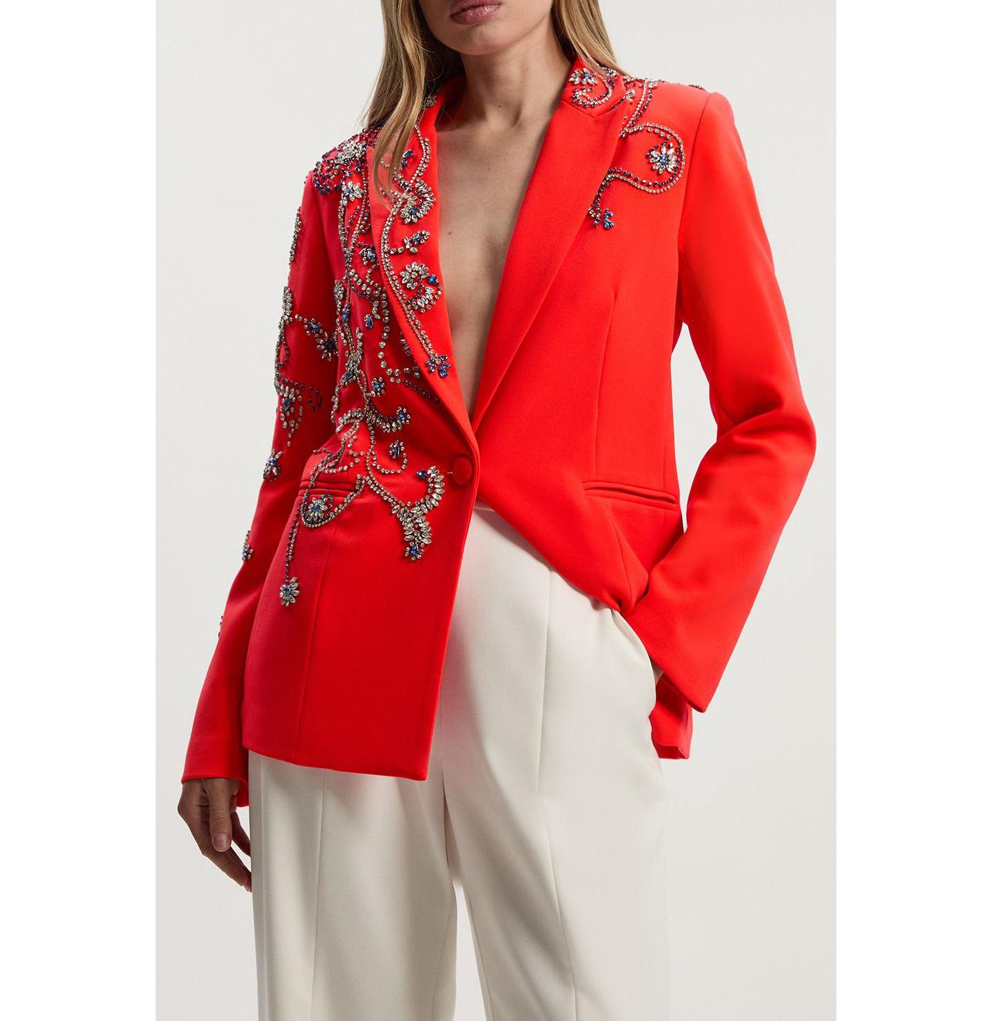 Женский пиджак Karen Millen Embellished Single Breasted Blazer, цвет: Красный — фото 3