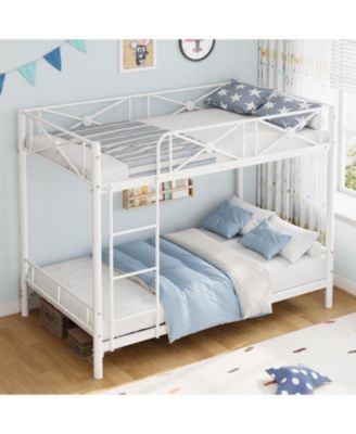 Metal Bunk Bed Twin Over Twin, Industrial Bunkbeds Heavy Duty Bed with Safety Guard Rails Space-Saving Design, Steel Bed for School, Bedroom