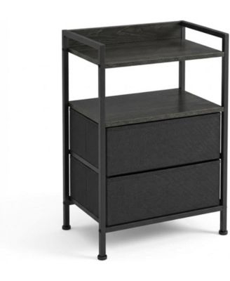 Nightstand with 2 Fabric Drawers, 3-Tier Storage End Table with Storage Shelf for Living Room