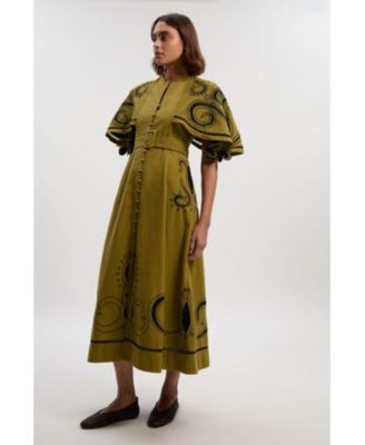 Women's Baroque Cape Sleeve Midi Dress