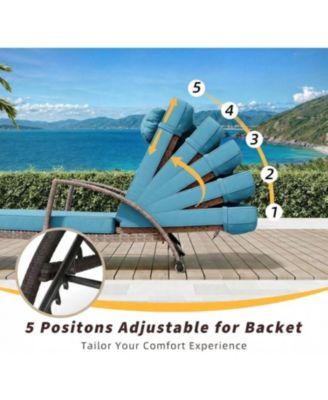 2-Piece Rattan Patio Folding Chaise Lounge, 5-Position Adjustable Backrest with Cushion and Pillow for Poolside, Backyard, Deck