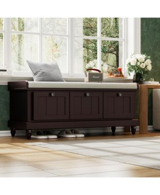 Shoe Bench - Fluted Entryway Storage Bench with Cushion, 3 Drawers and Hidden Compartment for Hallway, Living Room