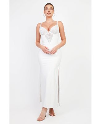 Women's Shapewear Lace V Neck Side Slit Slimming Maxi Slip Dress