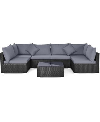 7PCS Patio Wicker Sofa Set Sectional Conversation Furniture Set Garden