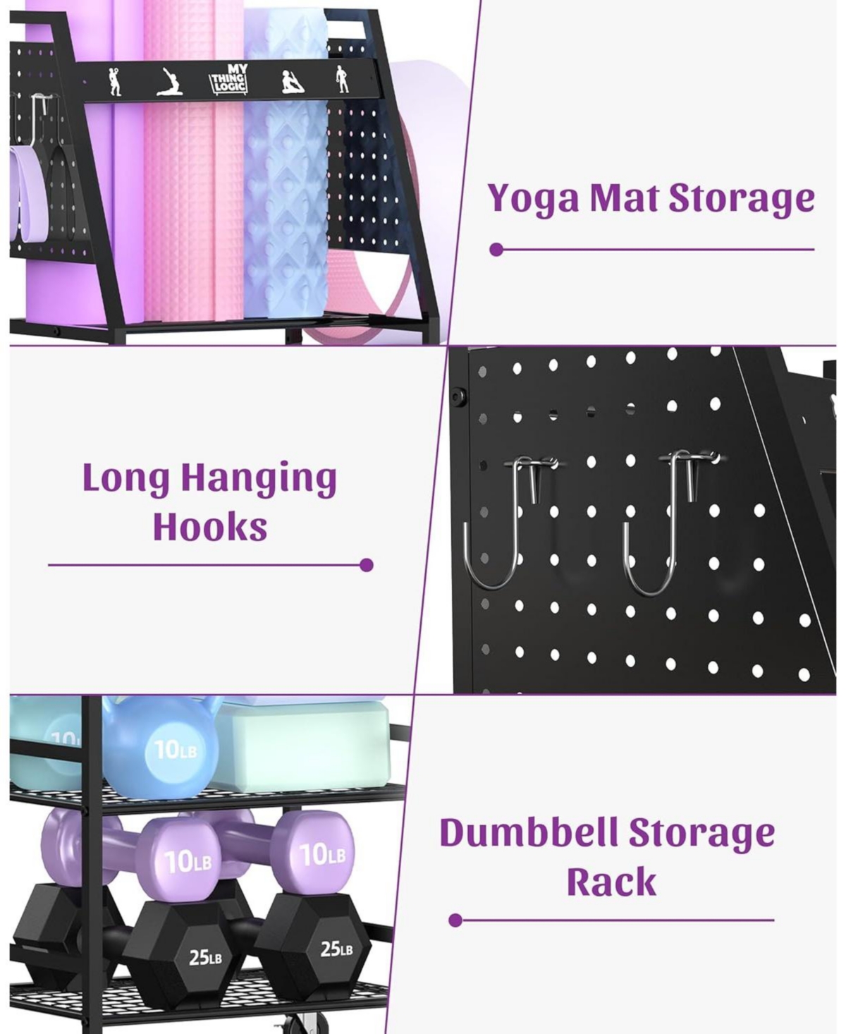 Mythinglogic Yoga Mat Storage Racks,Home Gym Storage Rack for Dumbbells Kettlebells Foam Roller,Workout Equipment Storage Organizer.
