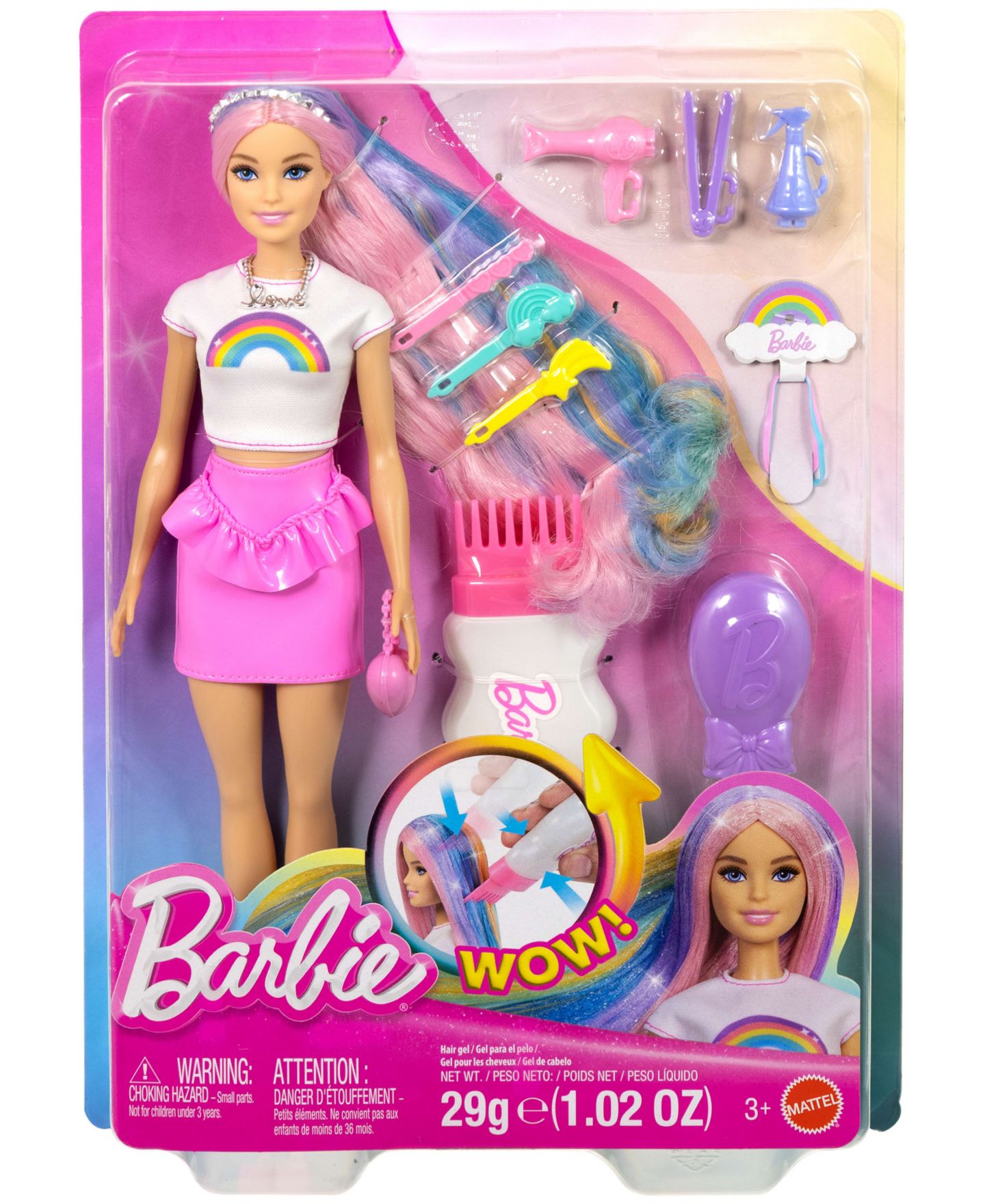 Детская кукла Barbie Rainbow Sparkle Hair 7.5" Hair Styling Fashion Doll, Ages 3+ — фото 5