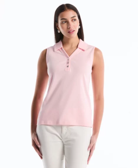 Petite Sleeveless Polo Top - Almond Blossom